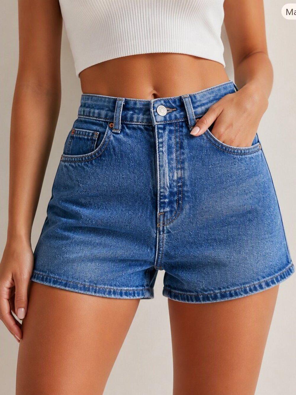 Zara Blue High-Rise Mom Cotton Denim Shorts